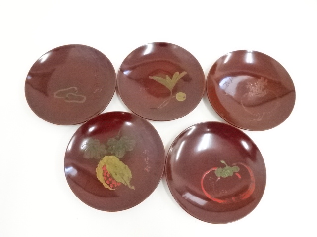道具 ] - 道具 象彦（八代 西村象彦）造 田能村小竺漆画 菓子盆5客（共